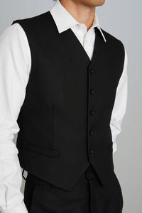 Vest in Black Wool Twill