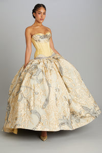 Strapless Salon Corset in Yellow Satin with Draping