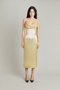 GOLD CORSETED DRESS