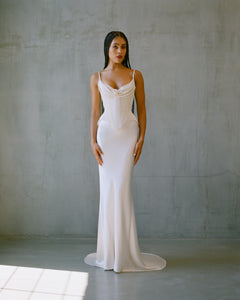 Gallery Skirt in Off-White Crepe Back Satin