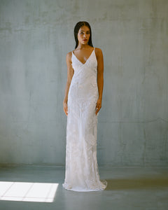 Floor-Length Bias-Cut Dress in Carnation Embroidery