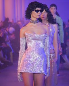 wiederhoeft bead-embellished mini corset dress WIEDERHOEFT Ivy draped strapless beaded tulle mini dress