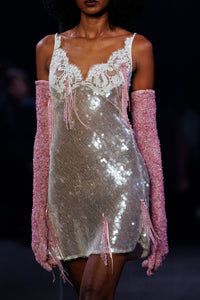 Mini Dress with Paillettes and Lace