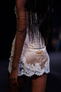 Champagne Mini Skirt with Paisley Lace