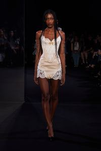 Champagne Mini Skirt with Paisley Lace