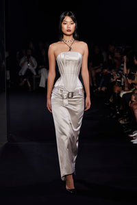 Julie Corset in Silver Satin