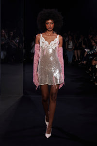 Mini Dress with Paillettes and Lace