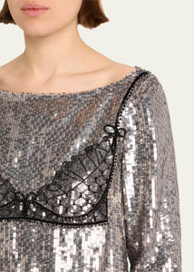 Lingerie Dress in Silver Sequins