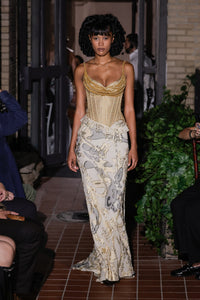 Salon Corset in Gold Lame with Gold Beading