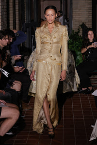 Ankle-length Tulip skirt in Gold Lame