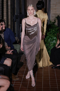 Salon Corset in Brown Velvet with Belt Embroidery