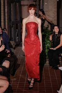 Wasp Skirt in Red Satin with Bullion Vines