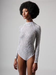 White long sleeve turtleneck leotard top