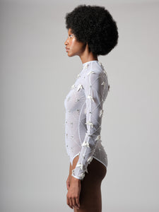 WHITE BOW EMBROIDERED LEOTARD