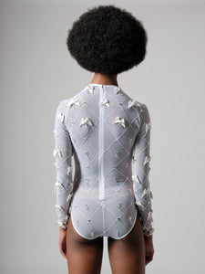 WHITE BOW EMBROIDERED LEOTARD