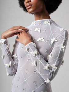 WHITE BOW EMBROIDERED LEOTARD
