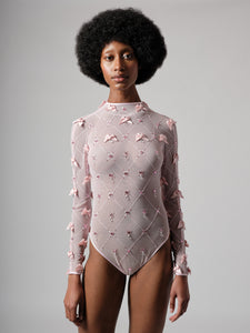 PINK BOW EMBROIDERED LEOTARD