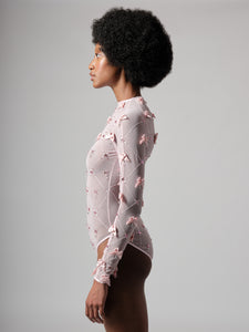 PINK BOW EMBROIDERED LEOTARD